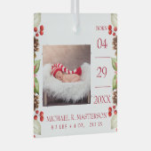 Eerste kerstfoto Baby Birth Stats Glas Ornament (Voorkant Rechts)