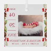 Eerste kerstfoto Baby Birth Stats Glas Ornament (Achterkant)