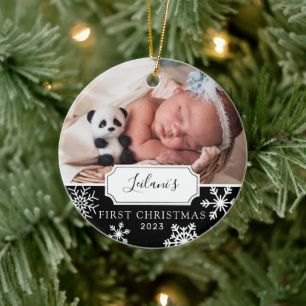 Eerste kerstfoto Baby Black Keramisch Ornament