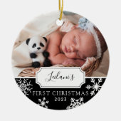 Eerste kerstfoto Baby Black Keramisch Ornament (Voorkant)