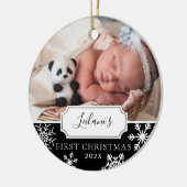 Eerste kerstfoto Baby Black Keramisch Ornament (Links)