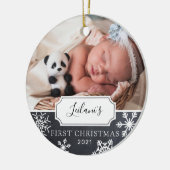 Eerste kerstfoto Baby Keramisch Ornament (Links)