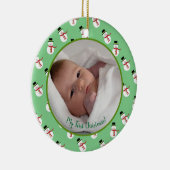 Eerste kerstfoto baby met sneeuwman keramisch ornament (Rechts)