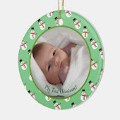 Eerste kerstfoto baby met sneeuwman keramisch ornament (Links)