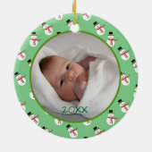 Eerste kerstfoto baby met sneeuwman keramisch ornament (Achterkant)