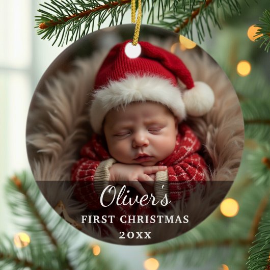 Eerste kerstfoto-Baby Naam Keramisch Ornament