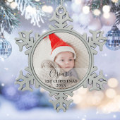 Eerste kerstfoto-Baby Naam Tin Sneeuwvlok Ornament
