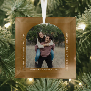 Eerste kerstfoto-boog voor verloofde stellen glas ornament