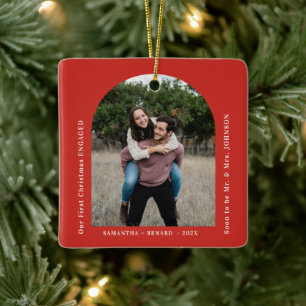 Eerste kerstfoto-boog voor verloofde stellen keramisch ornament