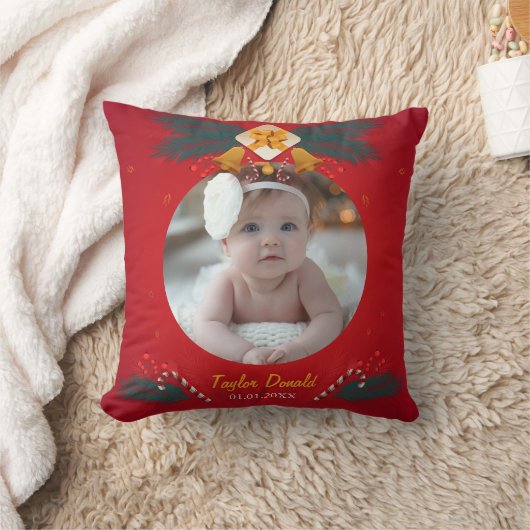 Eerste kerstfoto en naam van de baby kussen (Deken)