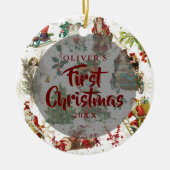 Eerste kerstfoto  Festive Photo Keramisch Ornament (Voorkant)