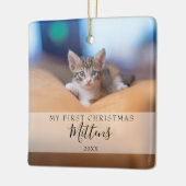 Eerste kerstfoto Foto Elegant Script Holiday Keramisch Ornament (Links)