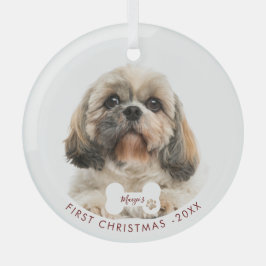 Eerste kerstfoto Foto Shih Tzu Dog Glas Ornament