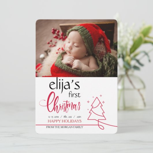 Eerste kerstfoto geboorteaankondiging aankondiging (Staand voorkant)