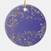 Eerste kerstfoto: Gold Floral Paars Keramisch Ornament (Achterkant)