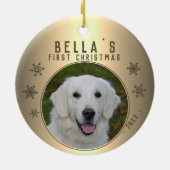 Eerste kerstfoto Golden Snowflake Puppy Keramisch Ornament (Achterkant)