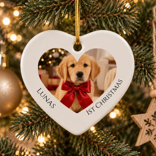 Eerste kerstfoto goudkleurige retriever hart keramisch ornament