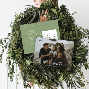 Eerste kerstfoto groene moderne typografie briefkaart