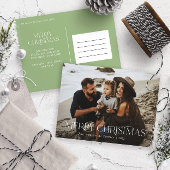 Eerste kerstfoto groene moderne typografie briefkaart
