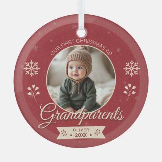 Eerste kerstfoto grootouders gepersonaliseerd glas ornament (Voorkant)