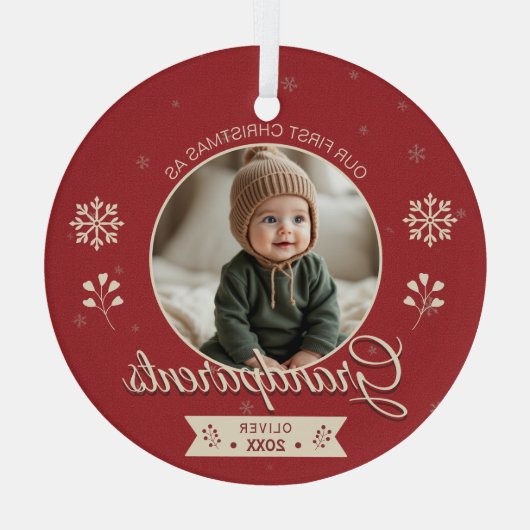 Eerste kerstfoto grootouders gepersonaliseerd glas ornament (Achterkant)
