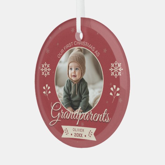 Eerste kerstfoto grootouders gepersonaliseerd glas ornament (Voorkant links)