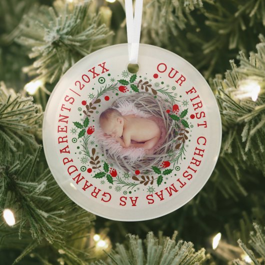 Eerste kerstfoto grootouders met foto glas ornament (Insitu)
