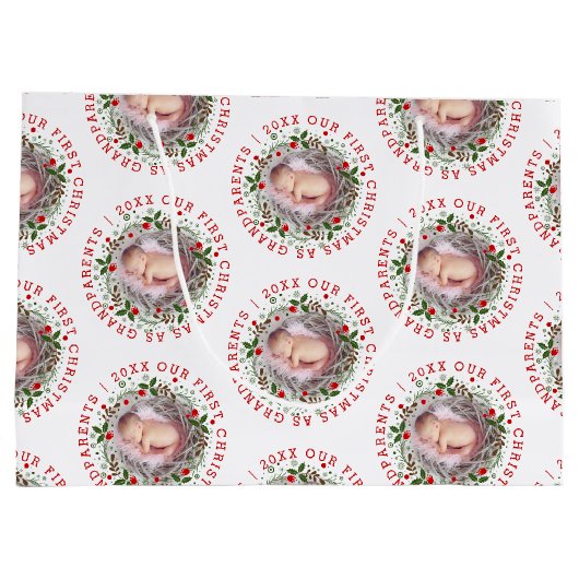 Eerste kerstfoto grootouders met foto groot cadeauzakje (Achterkant)