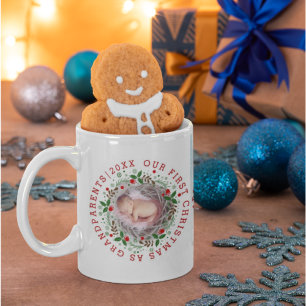Eerste kerstfoto grootouders met foto koffiemok