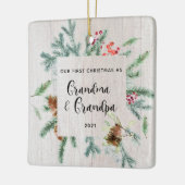 Eerste kerstfoto Grootouders Winter Greenery Foto Keramisch Ornament (Links)