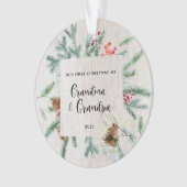 Eerste kerstfoto Grootouders Winter Greenery Foto Ornament (voorkant)