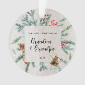 Eerste kerstfoto Grootouders Winter Greenery Foto Ornament (voorkant)