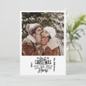 Eerste kerstfoto in ons nieuwe huis feestdagenkaart (Staand voorkant)