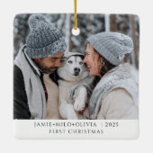 Eerste kerstfoto Keepsake paar hond Keramisch Ornament (Achterkant)
