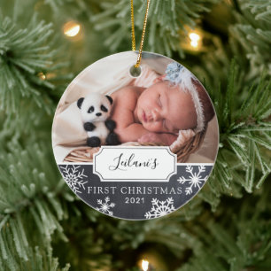 Eerste kerstfoto keramisch ornament