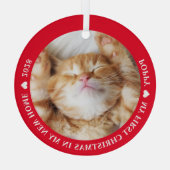 Eerste kerstfoto Kitten Cat Glas Ornament (Achterkant)