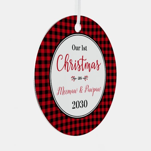 Eerste kerstfoto Meemaw Pawpaw Metalen Ornament (Voorkant Rechts)