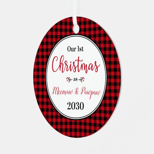 Eerste kerstfoto Meemaw Pawpaw Metalen Ornament (Voorkant links)