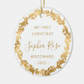 Eerste kerstfoto met Baby Gold Wreate Keramisch Ornament (Links)