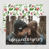 Eerste kerstfoto met gehuwd en verrukt script feestdagenkaart (Voorkant / Achterkant)