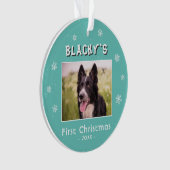 Eerste kerstfoto met groene sneeuwvlokken Foto Ornament (voorkant)