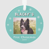 Eerste kerstfoto met groene sneeuwvlokken Foto Ornament (achterkant)