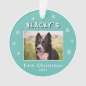 Eerste kerstfoto met groene sneeuwvlokken Foto Ornament (voorkant)