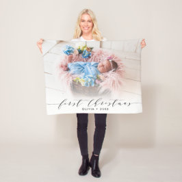 Eerste kerstfoto met handschrift Moderne foto Fleece Deken