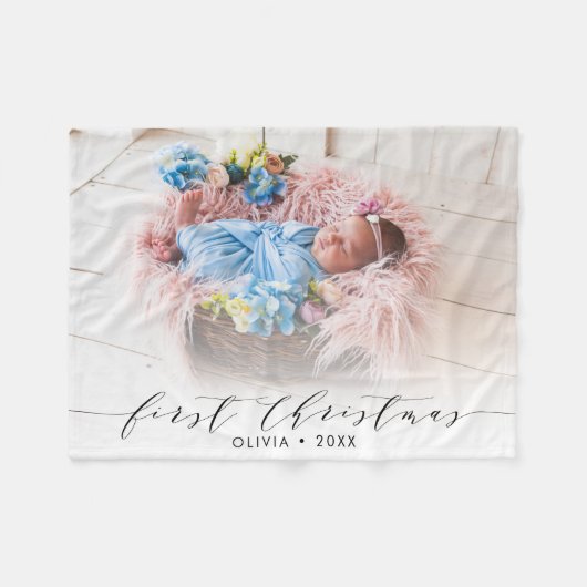 Eerste kerstfoto met handschrift Moderne foto Fleece Deken (Voorkant (Horizontaal))