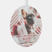 Eerste kerstfoto met hond en naam schattig glas ornament (Voorkant Rechts)