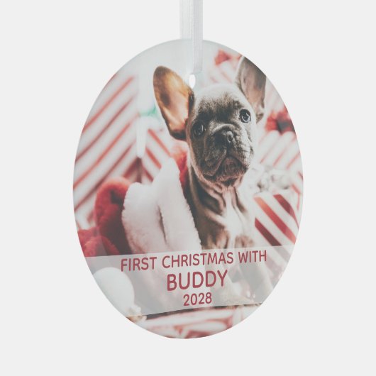 Eerste kerstfoto met hond en naam schattig glas ornament (Voorkant Rechts)