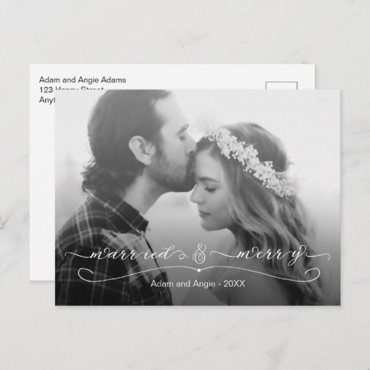 Eerste kerstfoto met huwelijk en vrolijkheid feestdagenkaart (Voorkant / Achterkant)