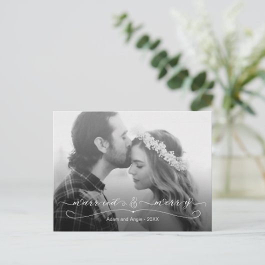 Eerste kerstfoto met huwelijk en vrolijkheid feestdagenkaart (Staand voorkant)