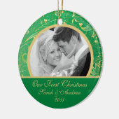 Eerste kerstfoto met ornament Gold Floral Green (Links)